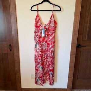 Cupshe NWT red tropical‎ leaf print dress size large, front knot